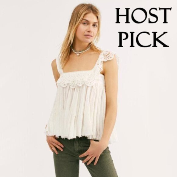 NWT Free People ivory eyelet detail open back cotton top, M - Picture 2 of 11